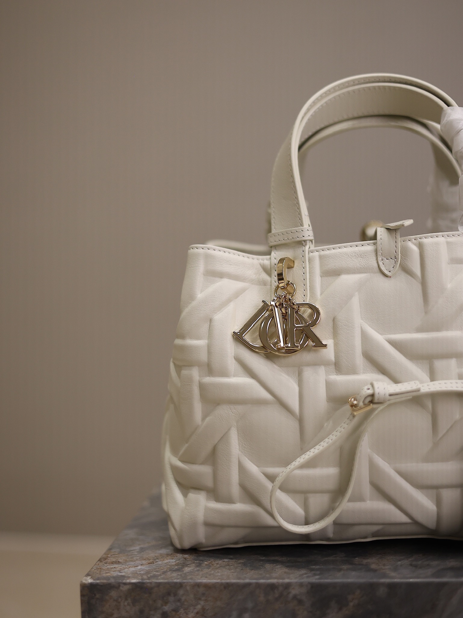 Medium Dior Toujours Bag White Graphic Cannage Calfskin